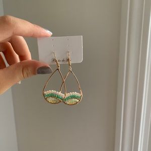 Gold and turquoise beaded hoops